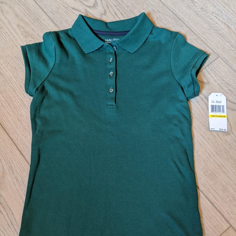 Nautica Girls' Uniform Short Sleeve Polo Green M(8/10) Regular